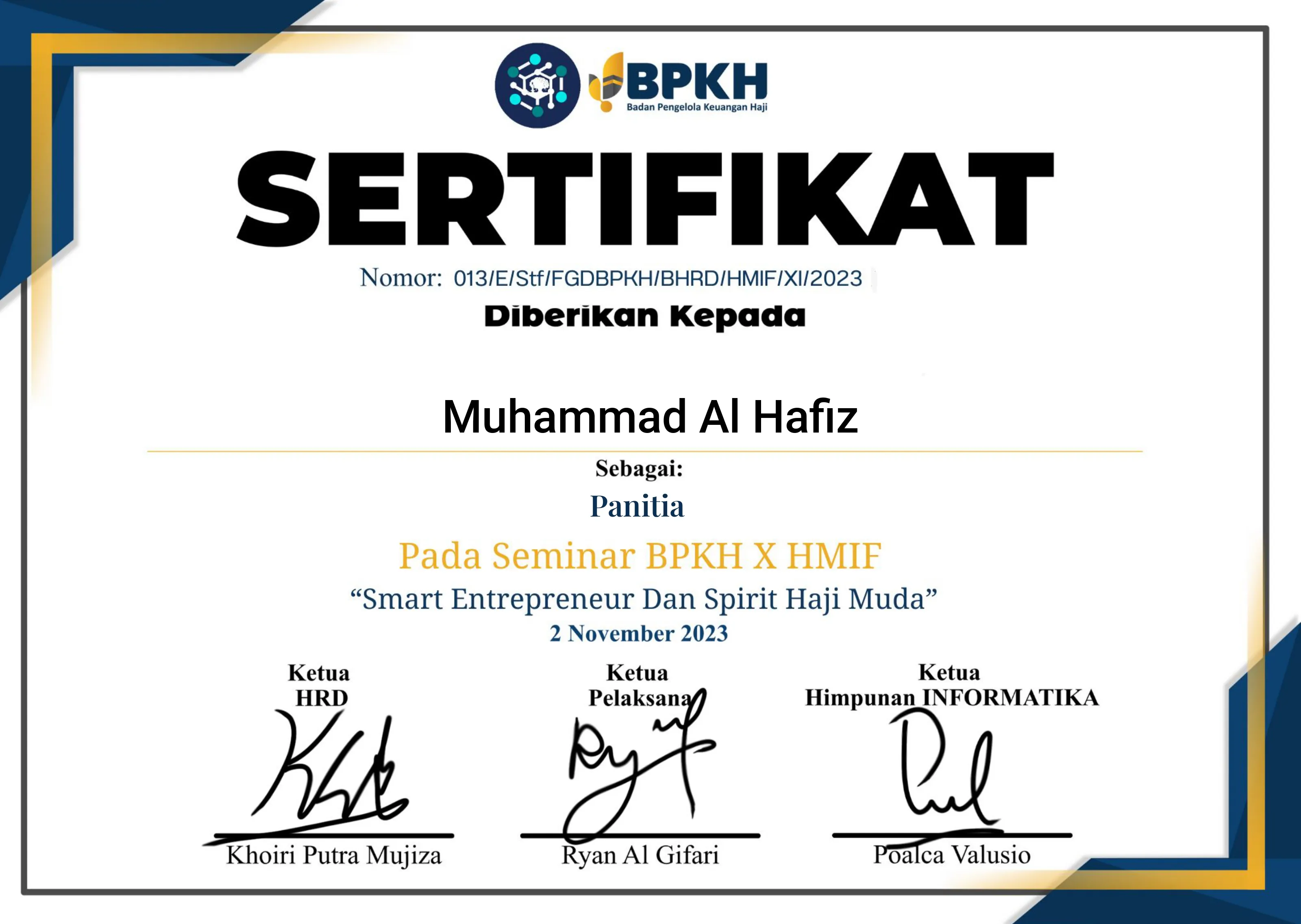 Sertifikat Program BPKH